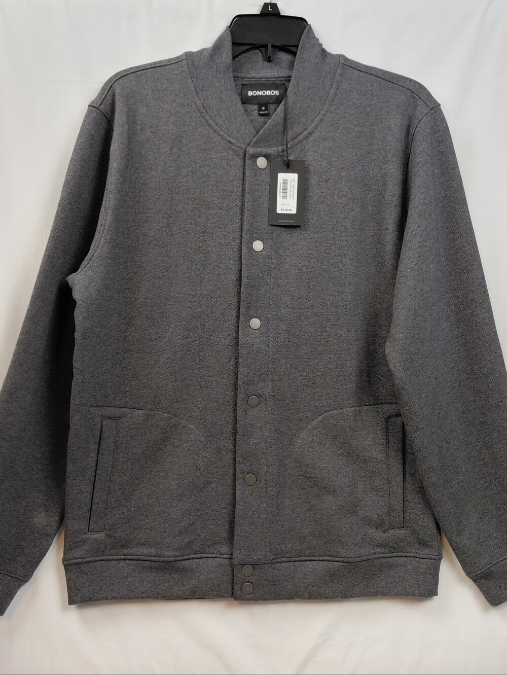Bonobos Lightweight Fleece Bomber Jacket Men's Size Medium Dark Gray Snap Button